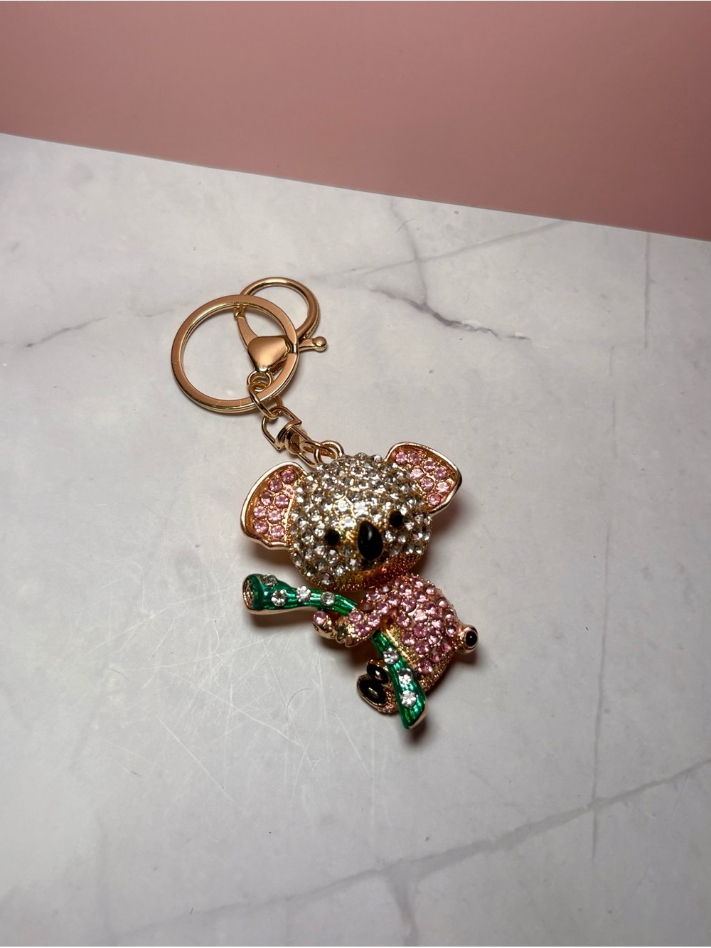 🐨 Sparkly Koala Bag Charm Keychain with Pink and Green Accents